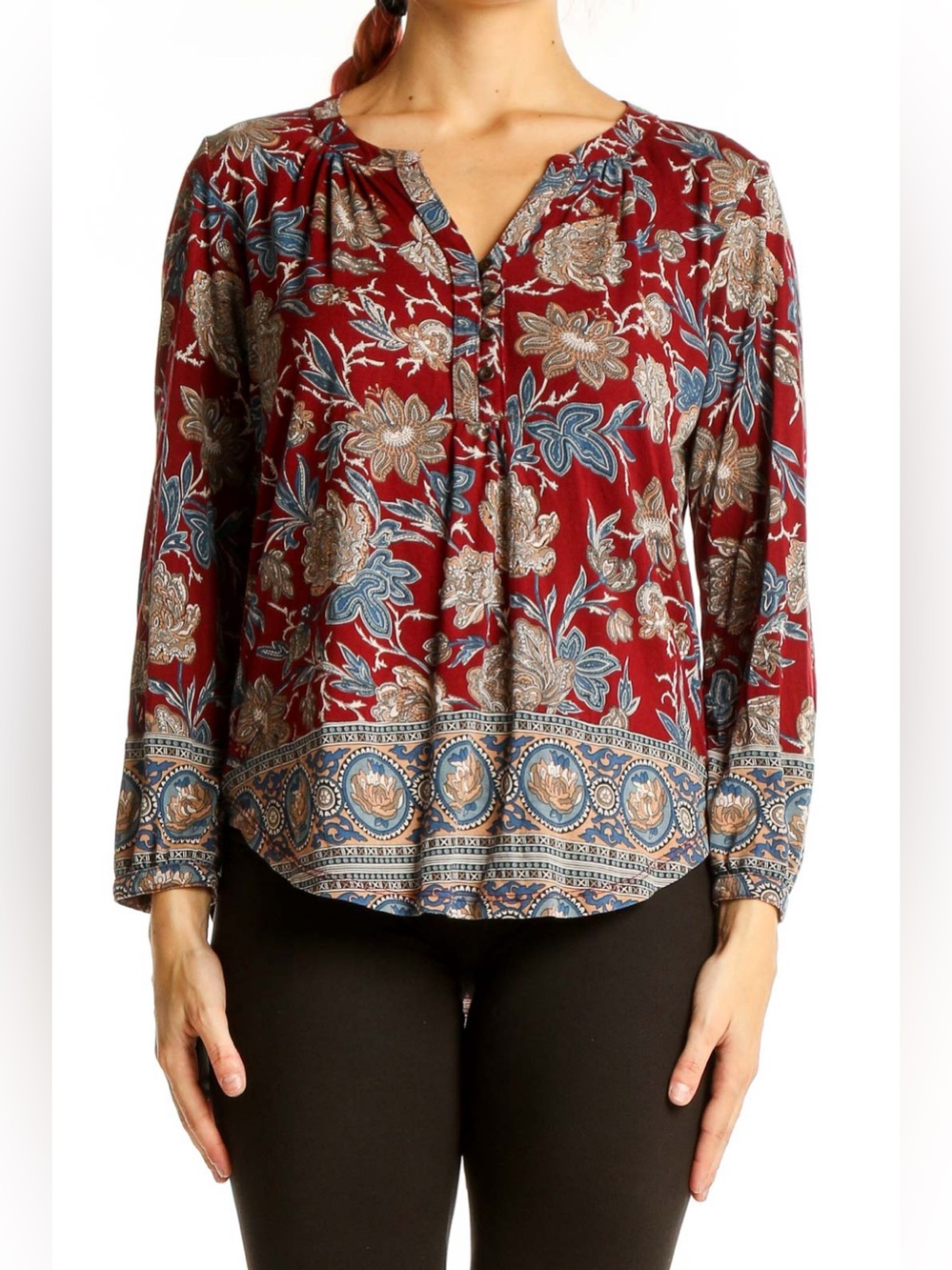 Lucky Brand Red Floral Paisley Boho Blouse